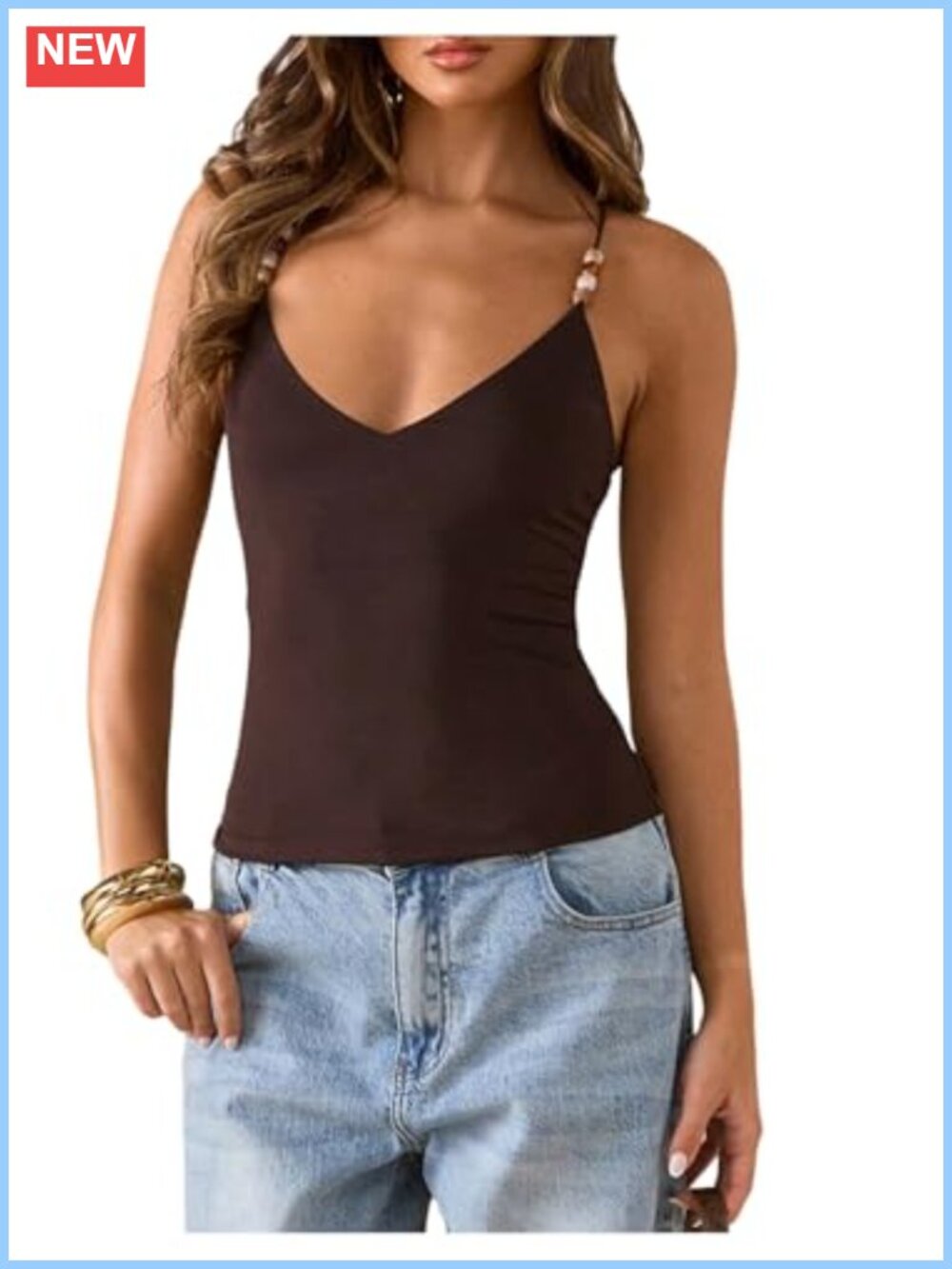 Slim Fit Spaghetti Strap V-Neck Cami Top Criss Cross Back Summer